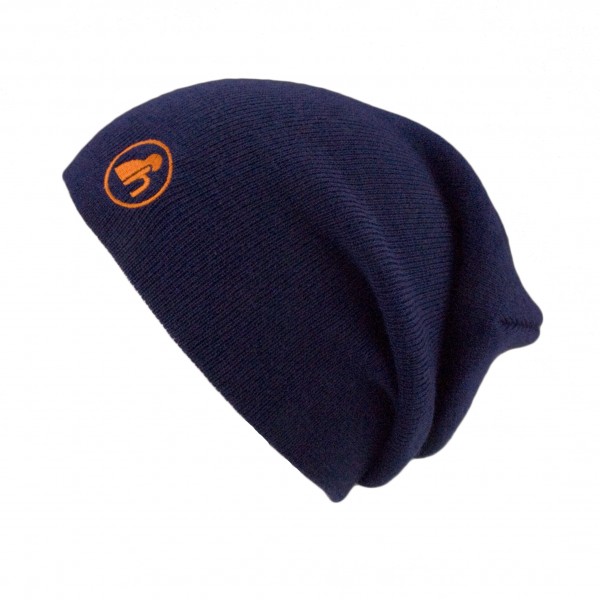 haubn Merino Beaniemütze blau Logo orange