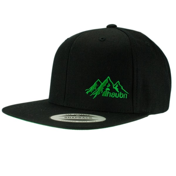 haubn Snapback Cap Classic schwarz logo mountain gruen