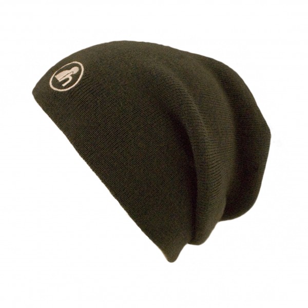 haubn Merino Beaniemütze dunkelbraun Logo beige