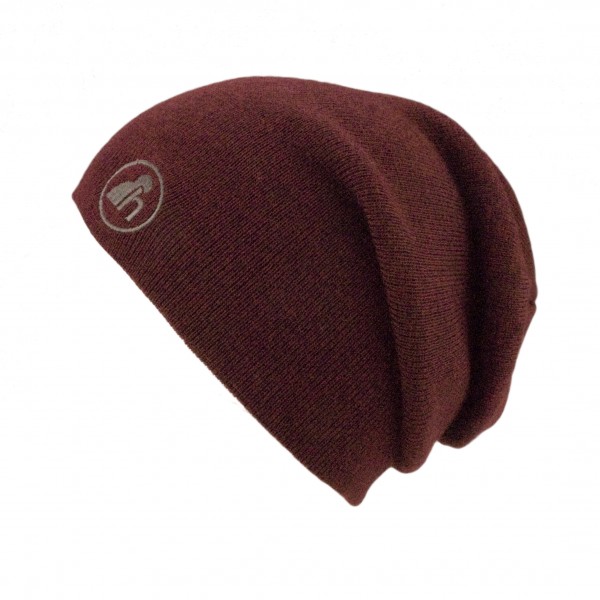 haubn Merino Beaniemütze bordeaux Logo dunkelgrau