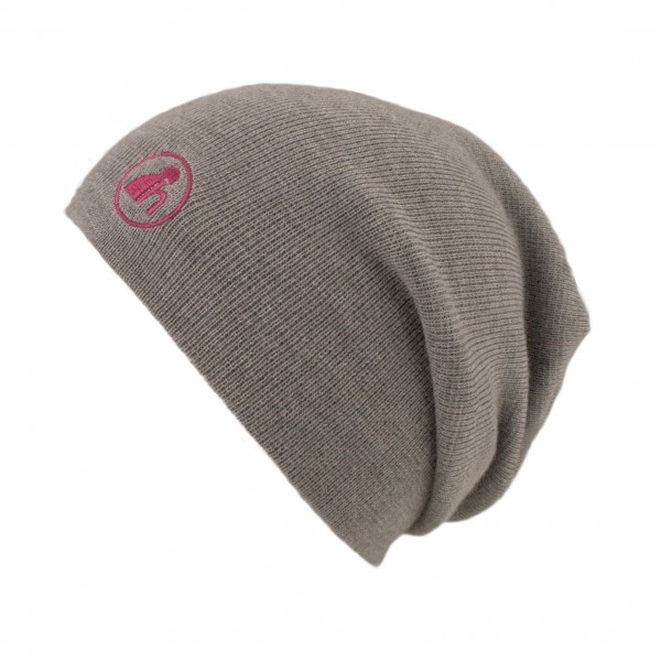 haubn Merino Beaniemütze hellgrau Logo pink